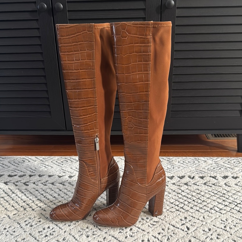 Circus by Sam Edelman Croc Embossed Brown Knee-High Boots Size 6